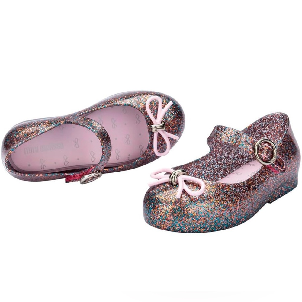 mini melissa Sweet Love Mary Jane Flats Glitter Transparent Pink Toddlers Size 8